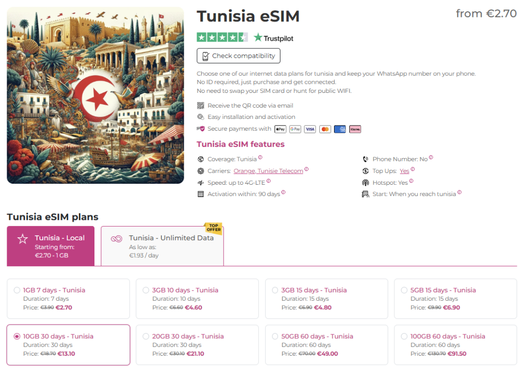 internet in tunisia with esim.sm