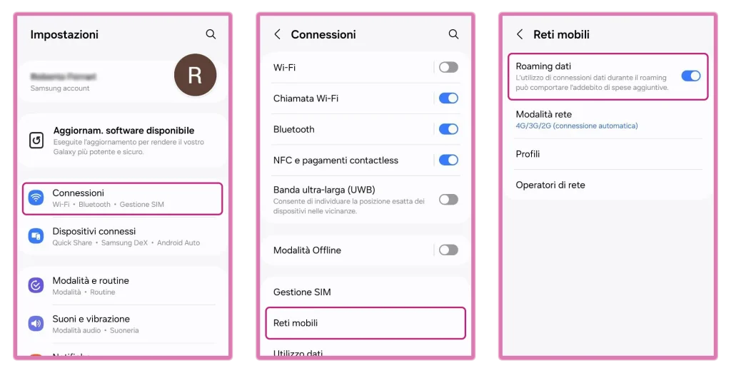 attiva roaming internazionale on smarthone