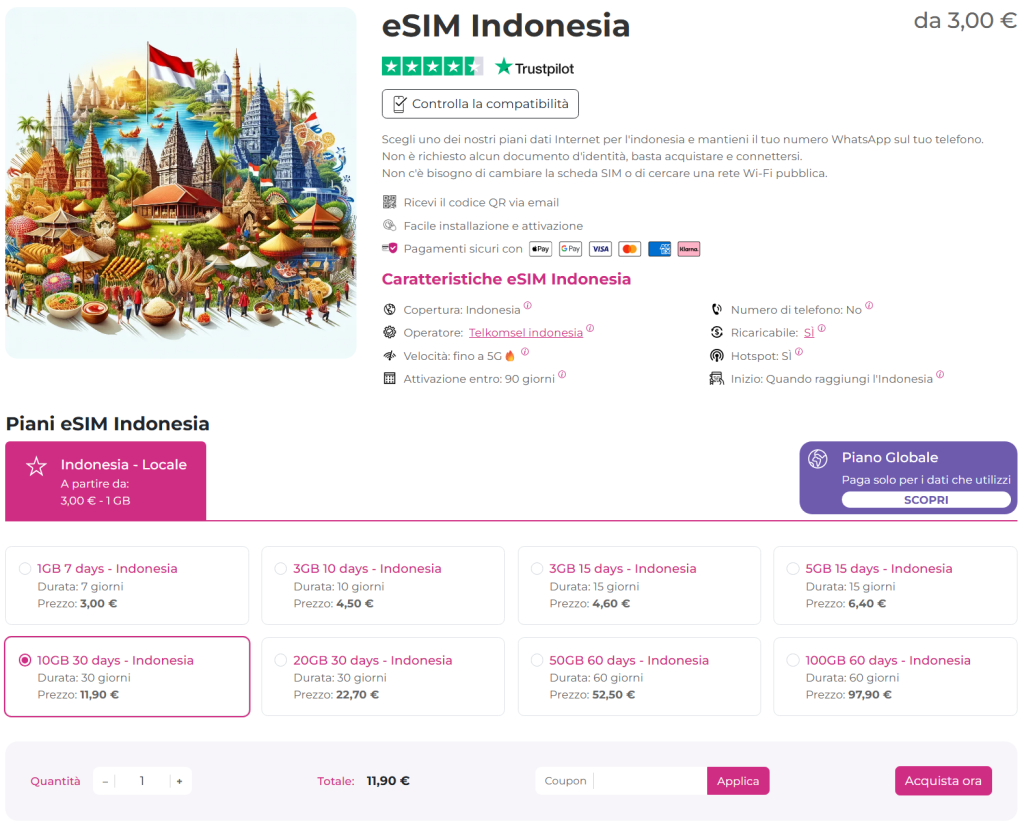 esim indonesia per avere internet all'estero
