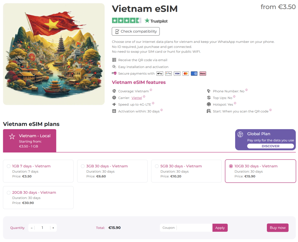 internet in vietnam - esim prices