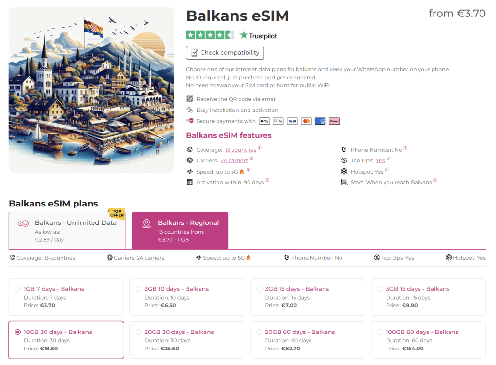 Balkans eSIM for internet in the balkans