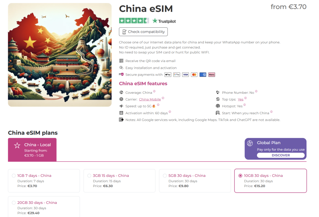 internet in china with china esim