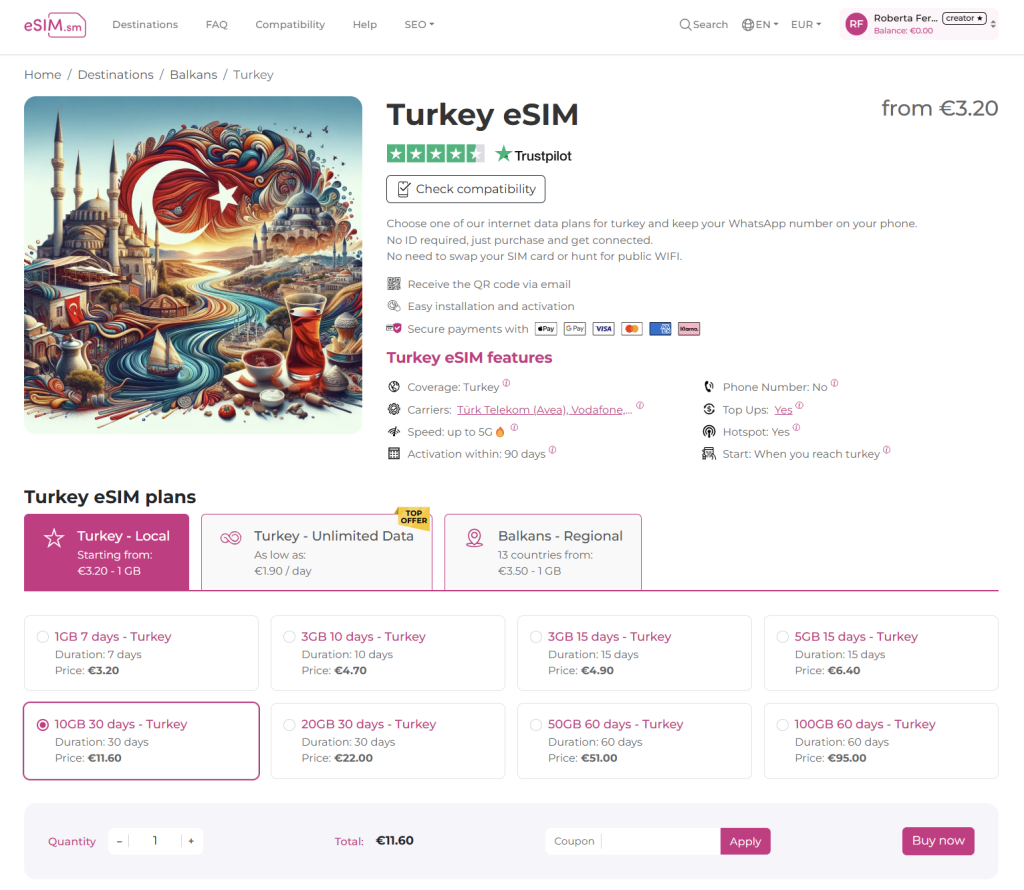 internet in turkey with turkey esim