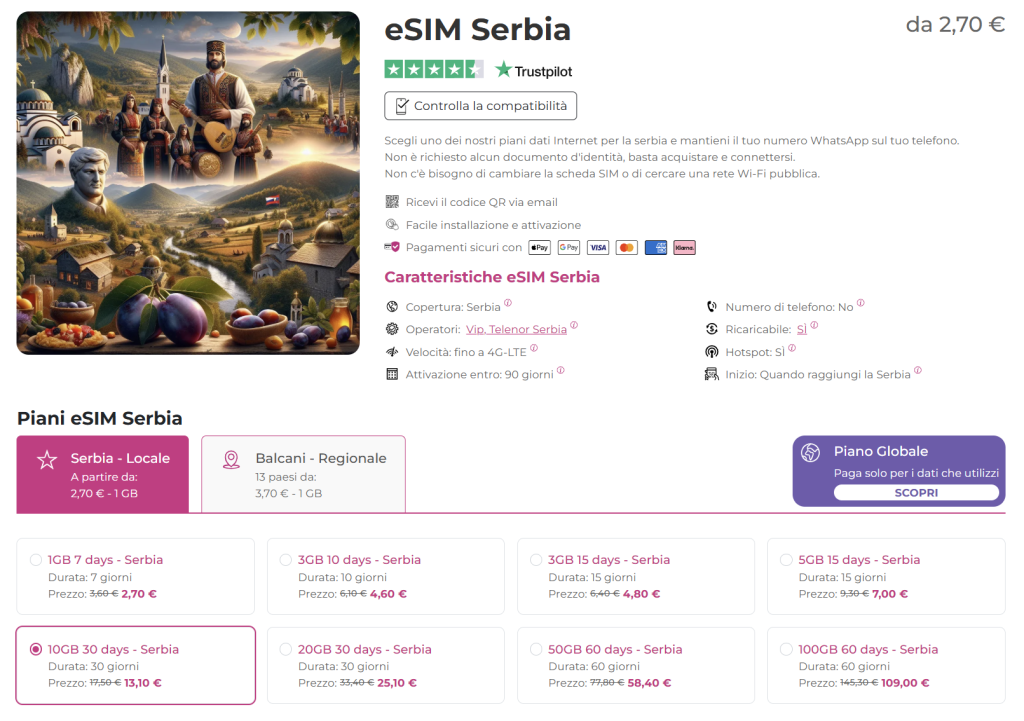 internet all'estero con esim serbia
