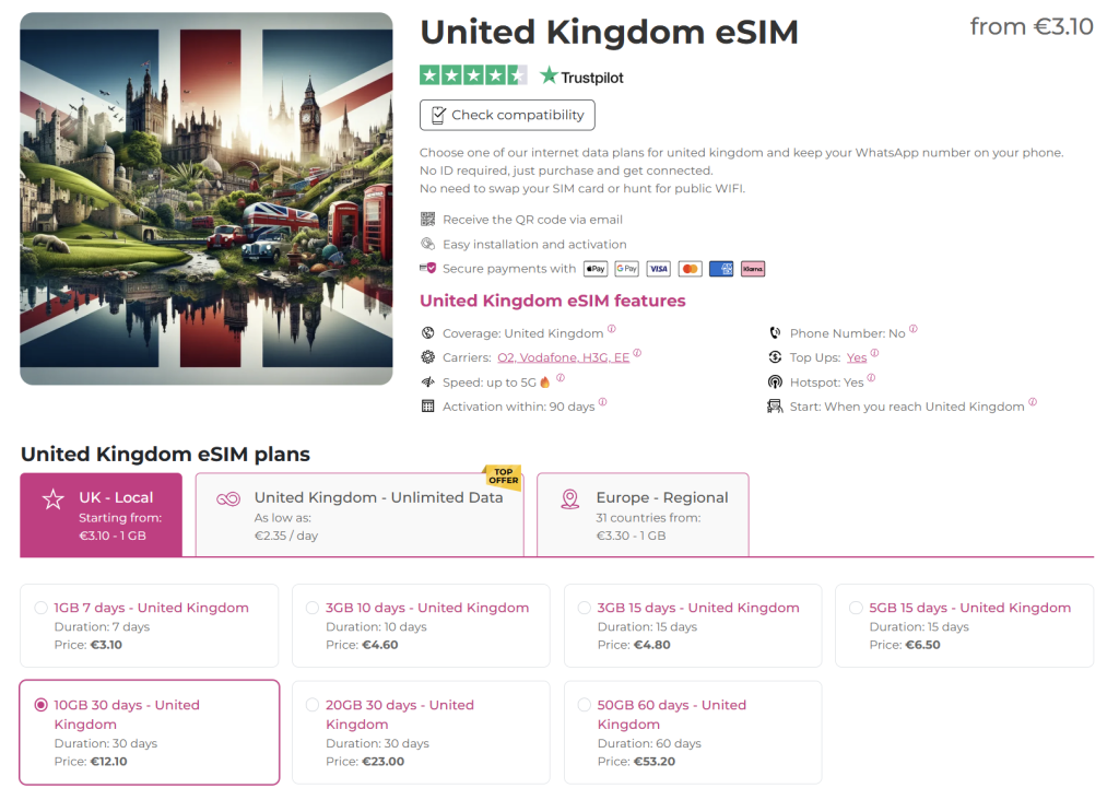 United Kingdom eSIM for internet in the United Kingdom