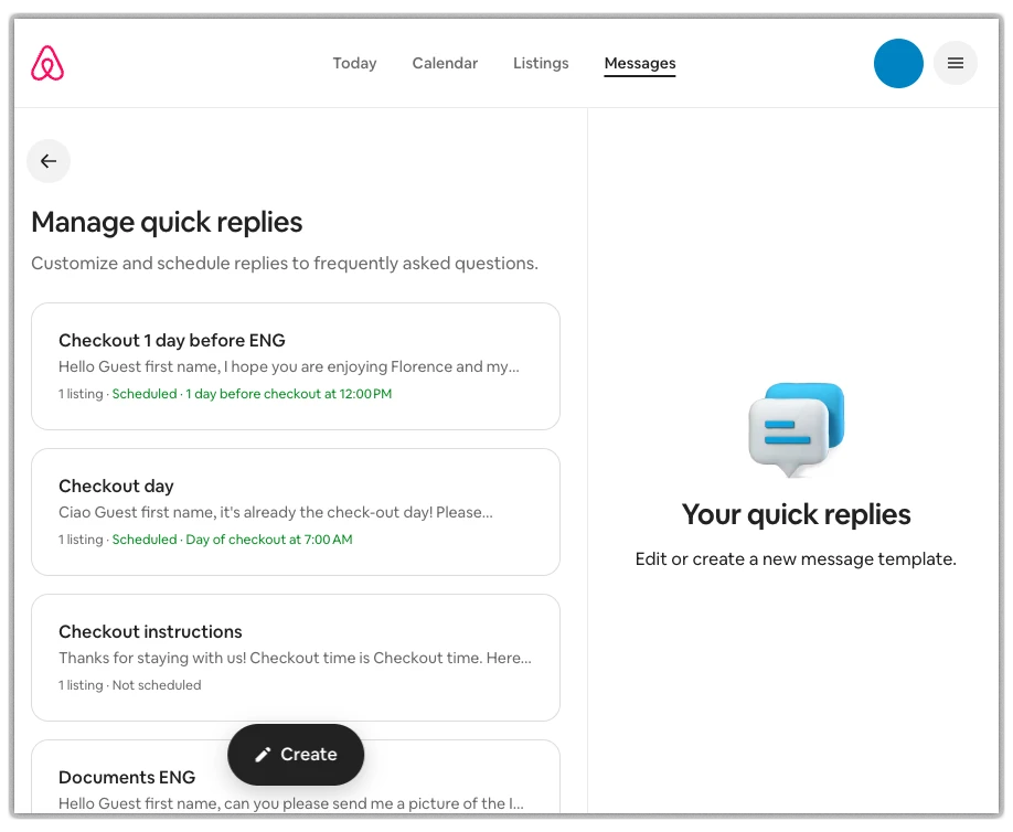 airbnb quick replies